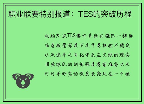 职业联赛特别报道：TES的突破历程